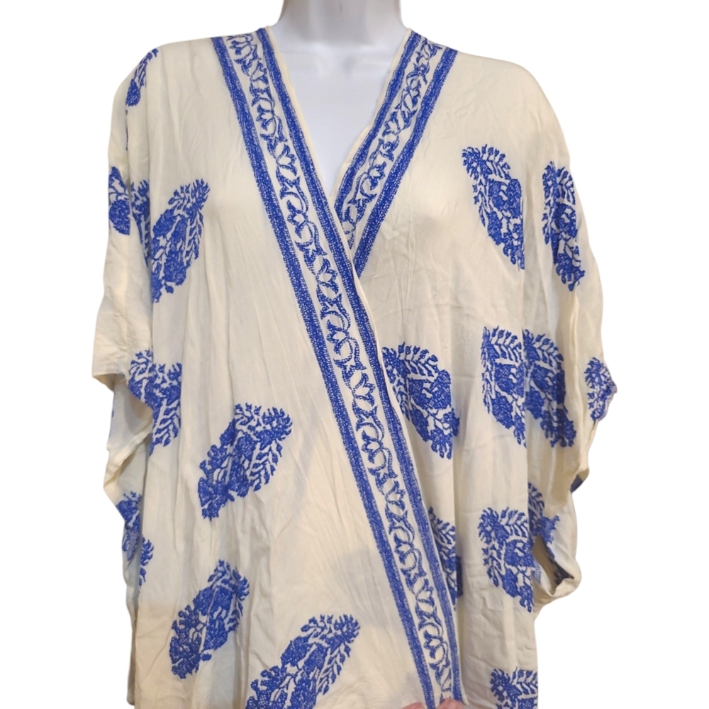 Blue and White Wrap Tunic Swimsuit Coverup XL Swim